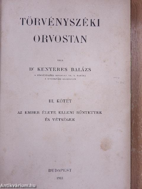 Törvényszéki orvostan I-III.