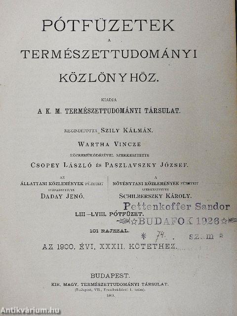 Pótfüzetek a Természettudományi Közlönyhöz 1900/1-6.