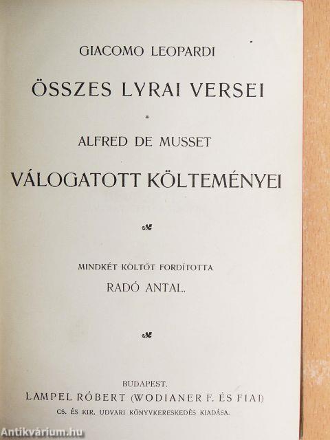 Giacomo Leopardi összes lyrai versei/Alfred de Musset válogatott költeményei