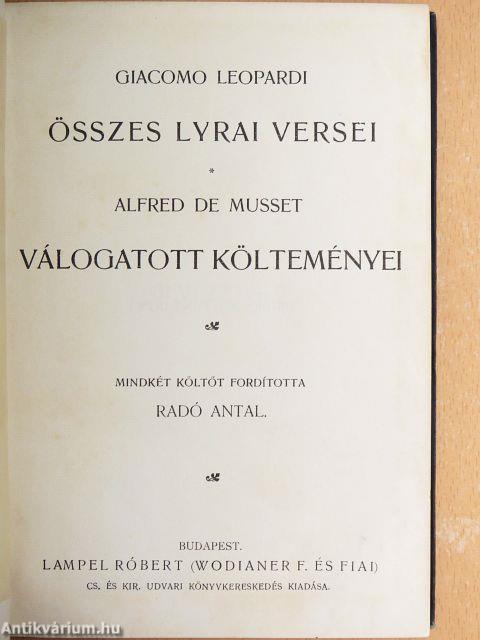 Giacomo Leopardi összes lyrai versei/Alfred de Musset válogatott költeményei