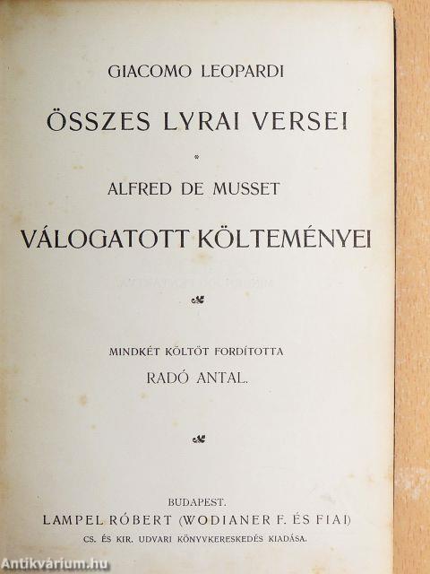 Giacomo Leopardi összes lyrai versei/Alfred de Musset válogatott költeményei