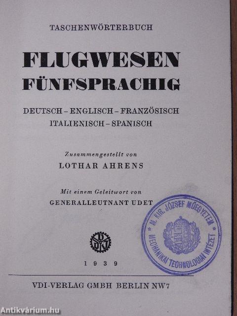 Taschenwörterbuch Flugwesen Fünfsprachig