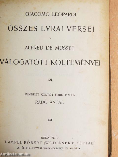 Giacomo Leopardi összes lyrai versei/Alfred de Musset válogatott költeményei