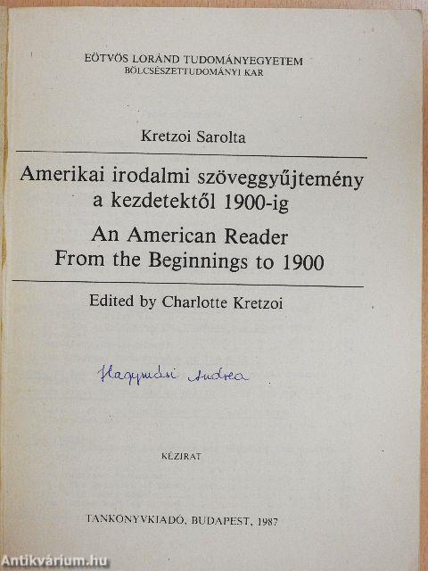 Amerikai irodalmi szöveggyűjtemény a kezdetektől 1900-ig