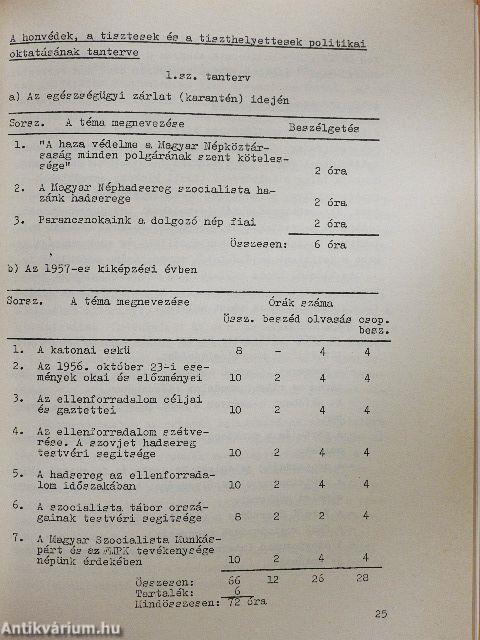 A személyi állomány eszmei-politikai oktatásának története