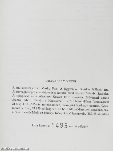 William Makepeace Thackeray művei 1-12.