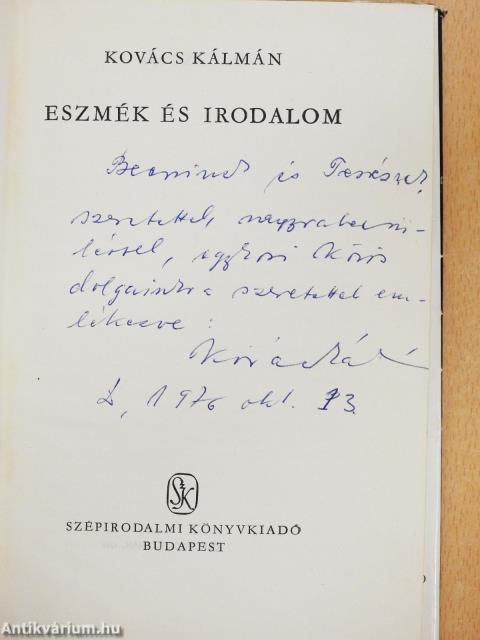 Eszmék és irodalom (dedikált példány)