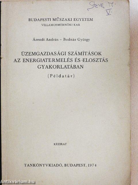 Üzemgazdasági számítások az energiatermelés és -elosztás gyakorlatában