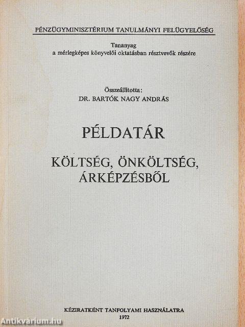 Példatár költség, önköltség, árképzésből