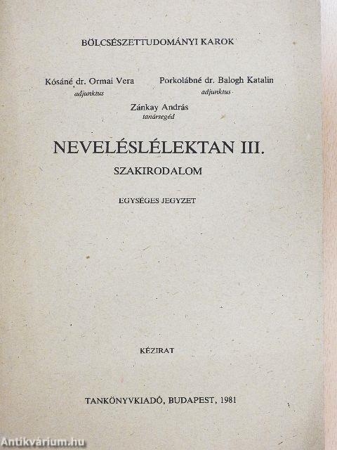 Neveléslélektan III.