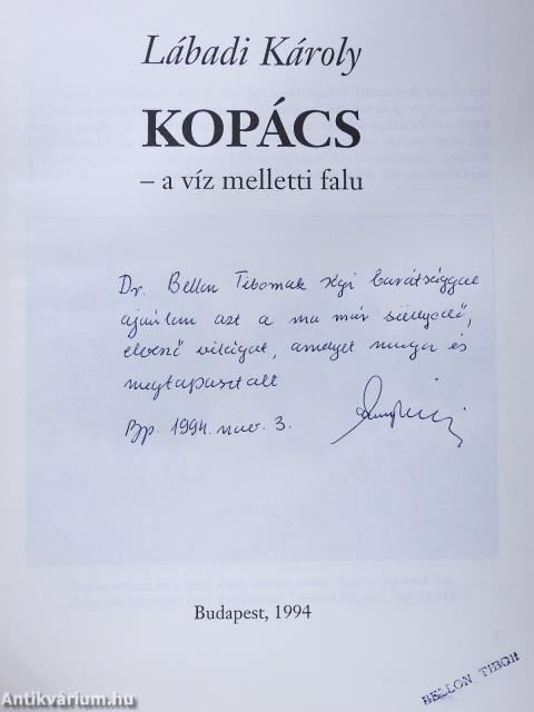 Kopács, a víz melletti falu (dedikált példány)