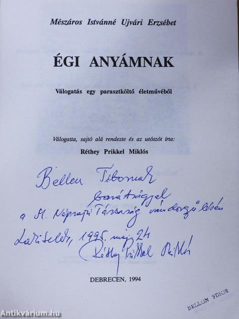 Égi anyámnak (dedikált példány)