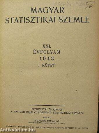 Magyar Statisztikai Szemle 1943. január-december I-II.