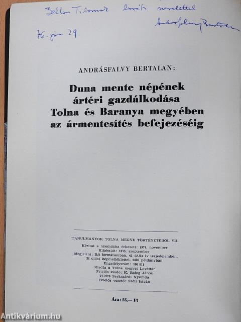 Tanulmányok Tolna megye történetéből VII. (dedikált példány)