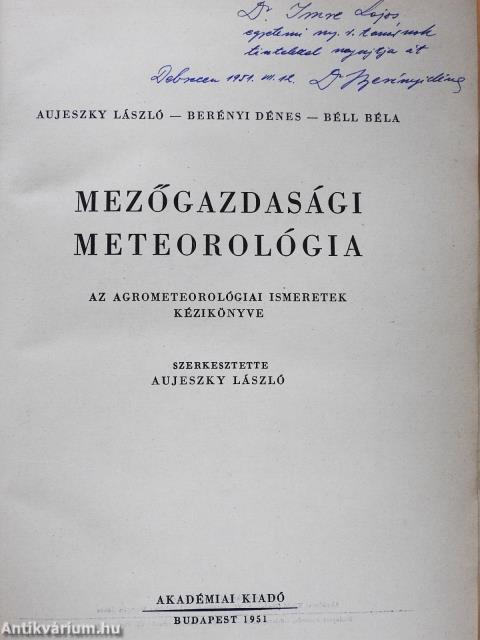 Mezőgazdasági meteorológia (dedikált példány)