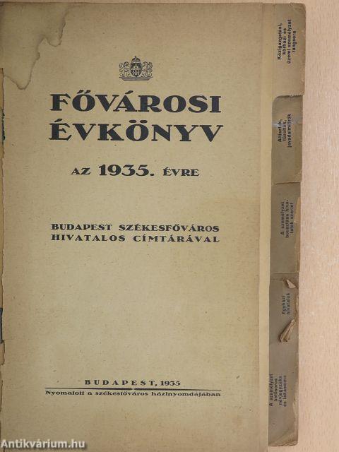 Fővárosi Évkönyv az 1935. évre (rossz állapotú)