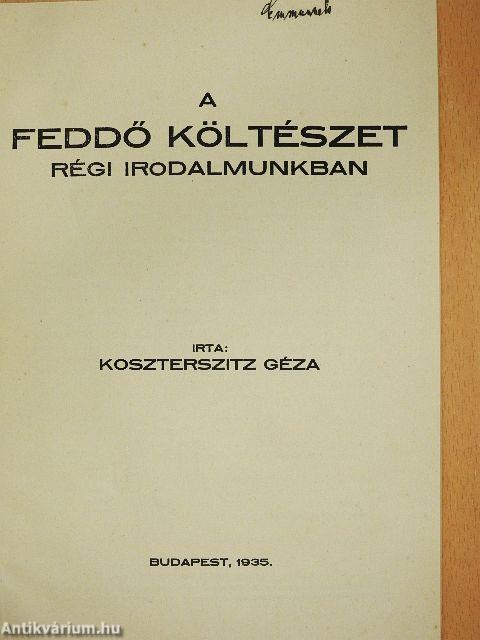 A feddő költészet régi irodalmunkban