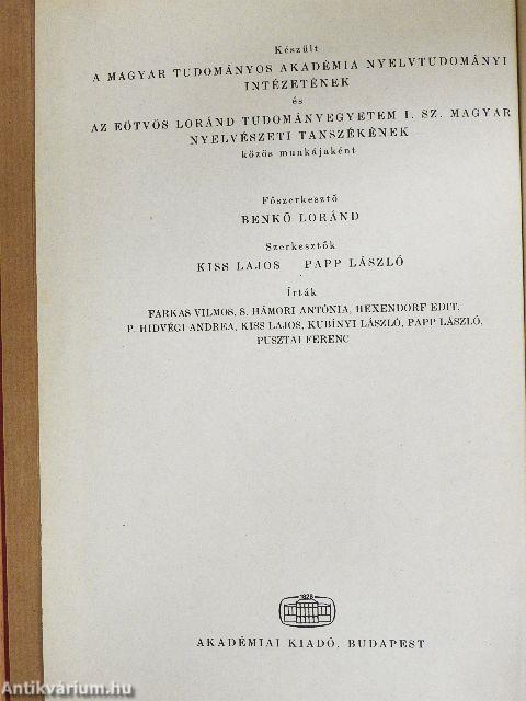 A magyar nyelv történeti-etimológiai szótára 1. (töredék)