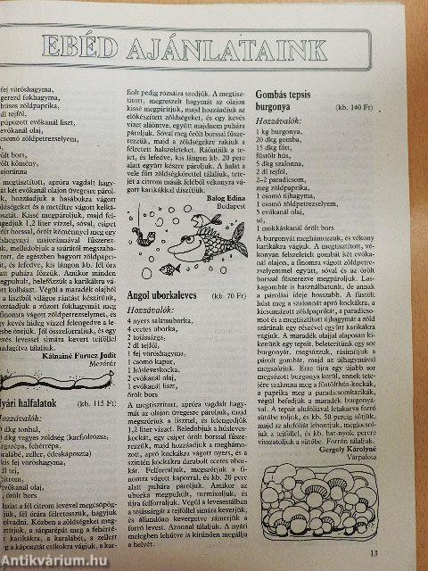 Új havi étlap 1991. augusztus