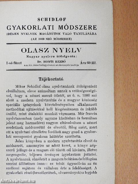 Schidlof gyakorlati módszere - Olasz 1-10. füzet