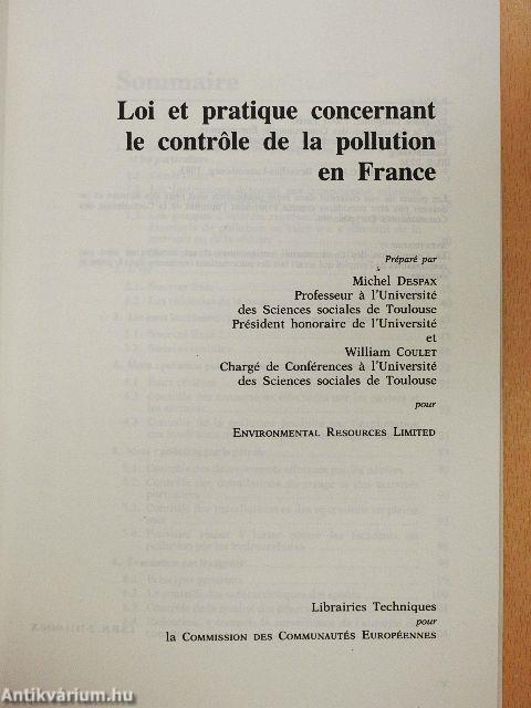 Loi et pratique concernant le controle de la pollution en France