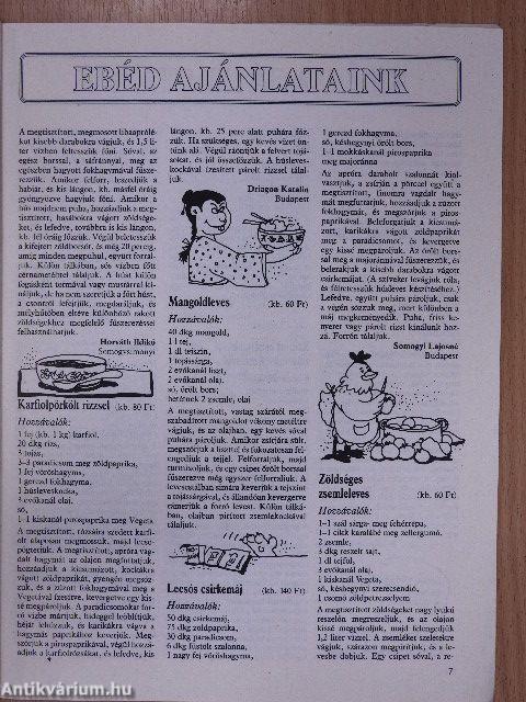 Új havi étlap 1991. augusztus