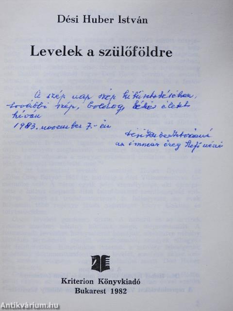 Levelek a szülőföldre (dedikált példány)