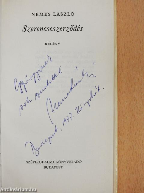 Szerencseszerződés (dedikált példány)