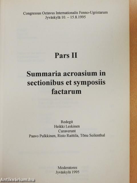 Summaria acroasium in sectionibus et symposiis factarum