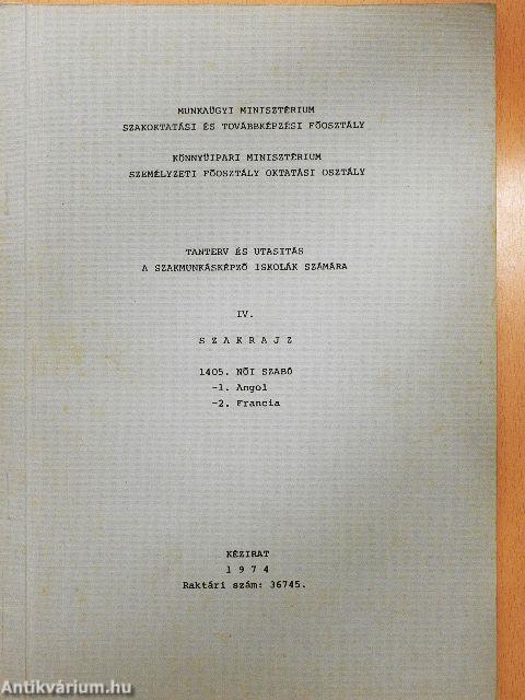 Tanterv és utasítás a szakmunkásképző iskolák számára IV.