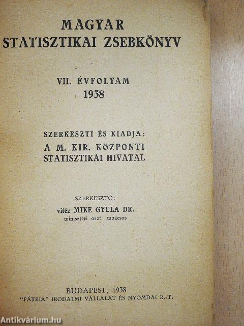 Magyar statisztikai zsebkönyv 1938.