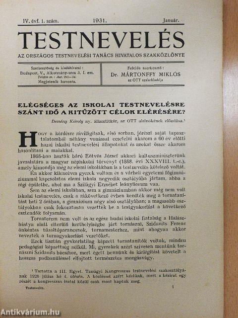 Testnevelés 1931. január