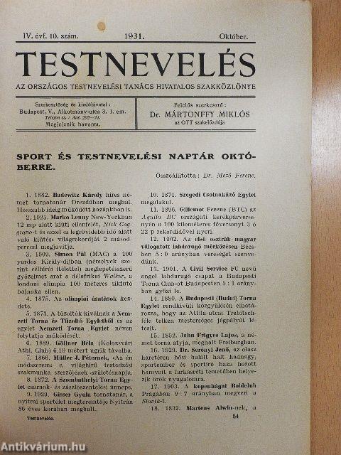 Testnevelés 1931. október