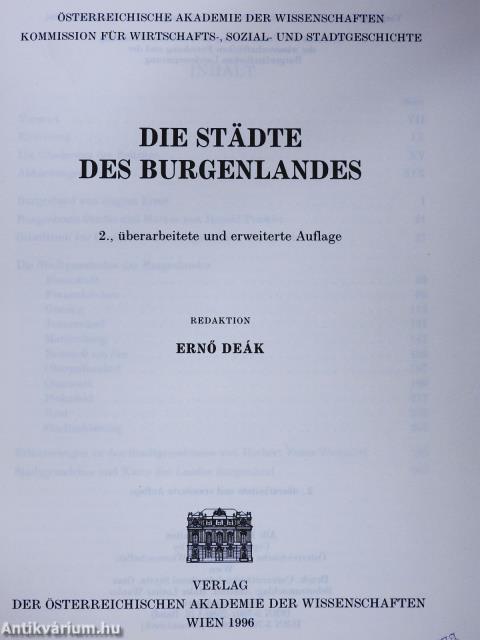 Die Städte des Burgenlandes (dedikált példány)