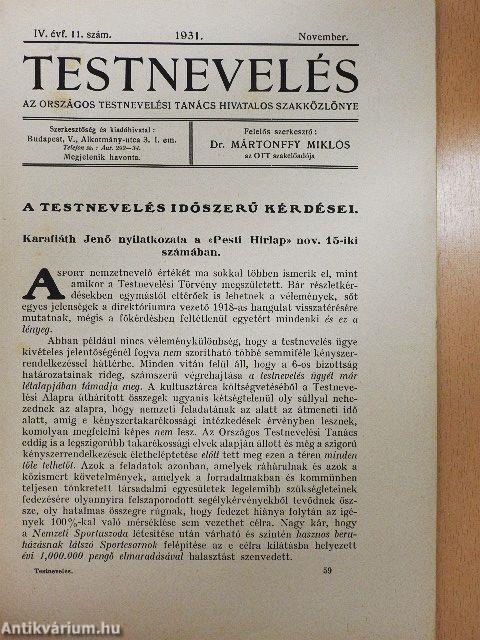 Testnevelés 1931. november