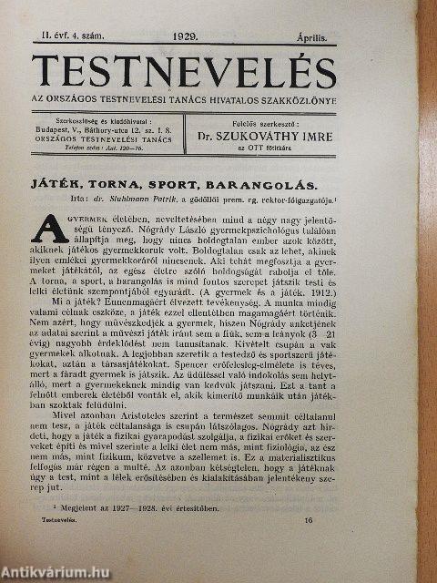 Testnevelés 1929. április