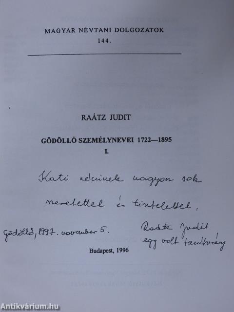 Gödöllő személynevei 1722-1895 I-II. (dedikált példány)