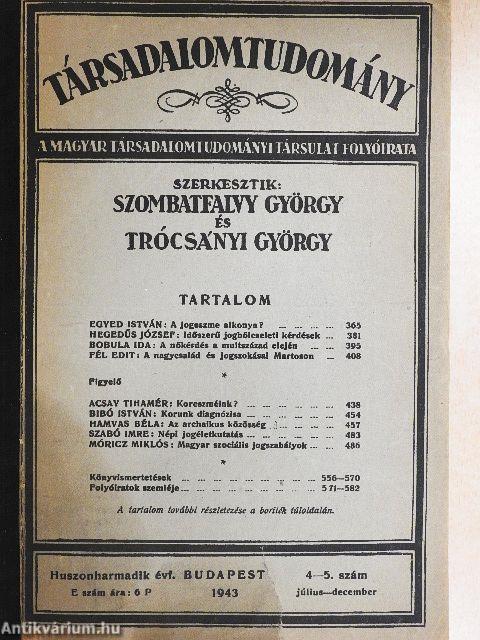 Társadalomtudomány 1943. július-december