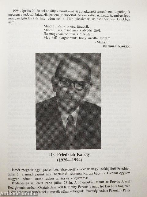 A Berzsenyi Dániel Evangélikus Gimnázium (Líceum) Évkönyve az 1993/94. tanévről az iskola fennállásának 437. évében