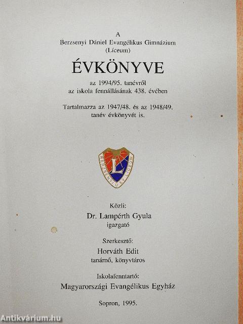 A Berzsenyi Dániel Evangélikus Gimnázium (Líceum) évkönyve az 1994/95. tanévről