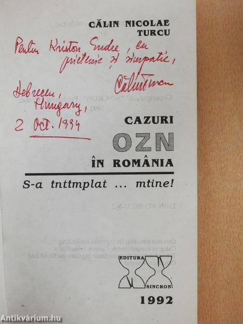 Cazuri OZN in Romania (dedikált példány) 