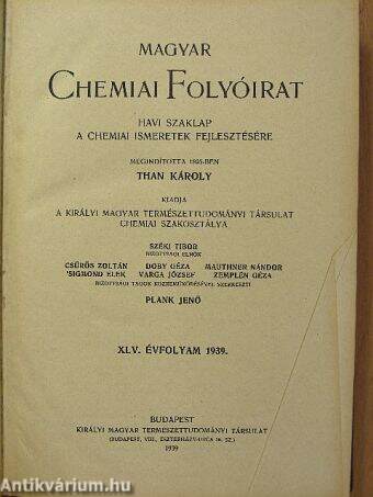 Magyar Chemiai Folyóirat 1939-1941. január-december