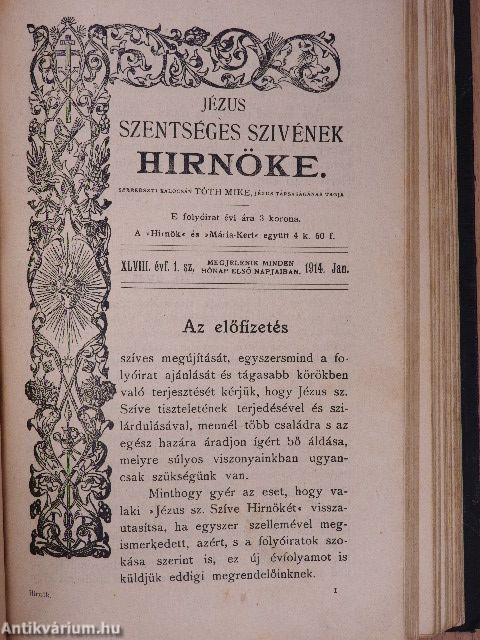 Jézus Szentséges Szivének Hirnöke 1913-1914. január-december