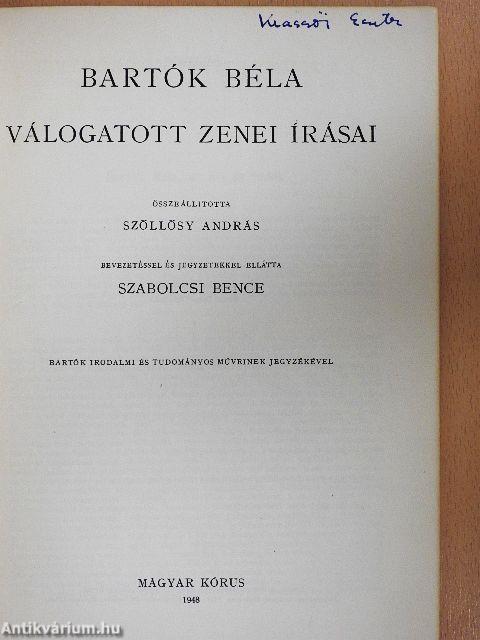 Bartók Béla válogatott zenei írásai