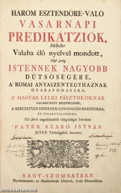 Három esztendőre-való vasárnapi prédikátziók