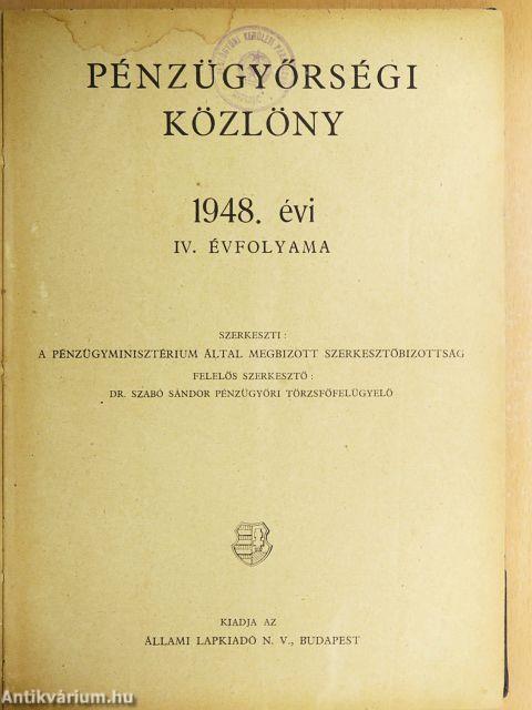 Pénzügyőrségi Közlöny 1948. január-december/1949. (nem teljes évfolyam)