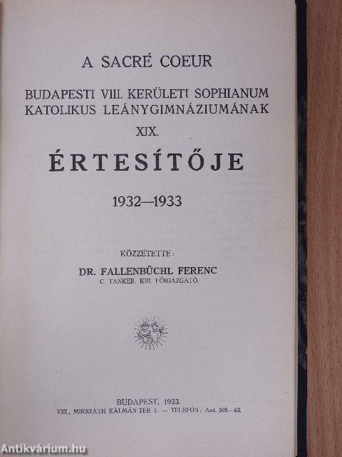 A Sacré Coeur Budapesti VIII. kerületi Sophianum Katolikus Leánygimnáziumának Értesítője 1929-1937.