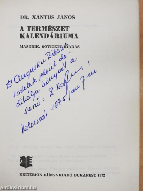 A természet kalendáriuma 1972 (dedikált példány)