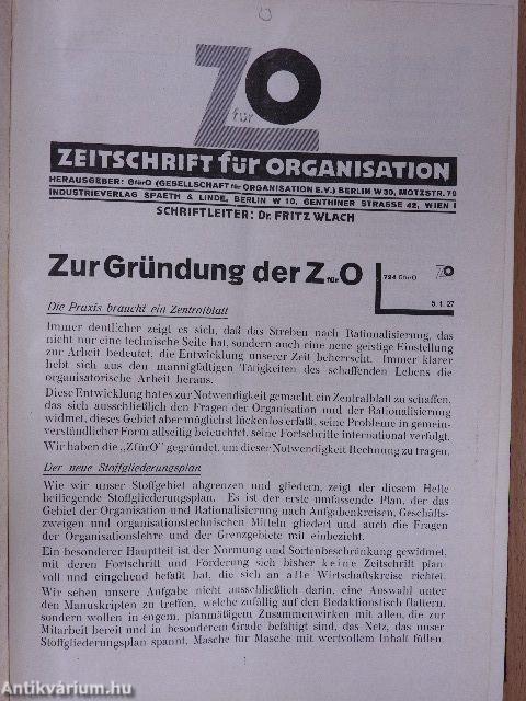 Zeitschrift für Organisation Januar-Dezember 1927