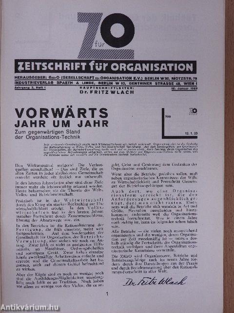 Zeitschrift für Organisation Januar-Dezember 1929